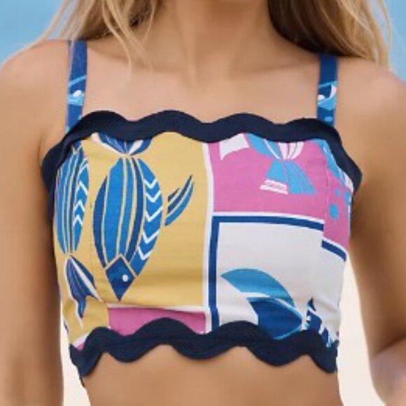 Anthropologie Tops - ANTHROPOLOGIE Celandine Scallop Square Neck Crop Tank Top in Navy Sz LARGE